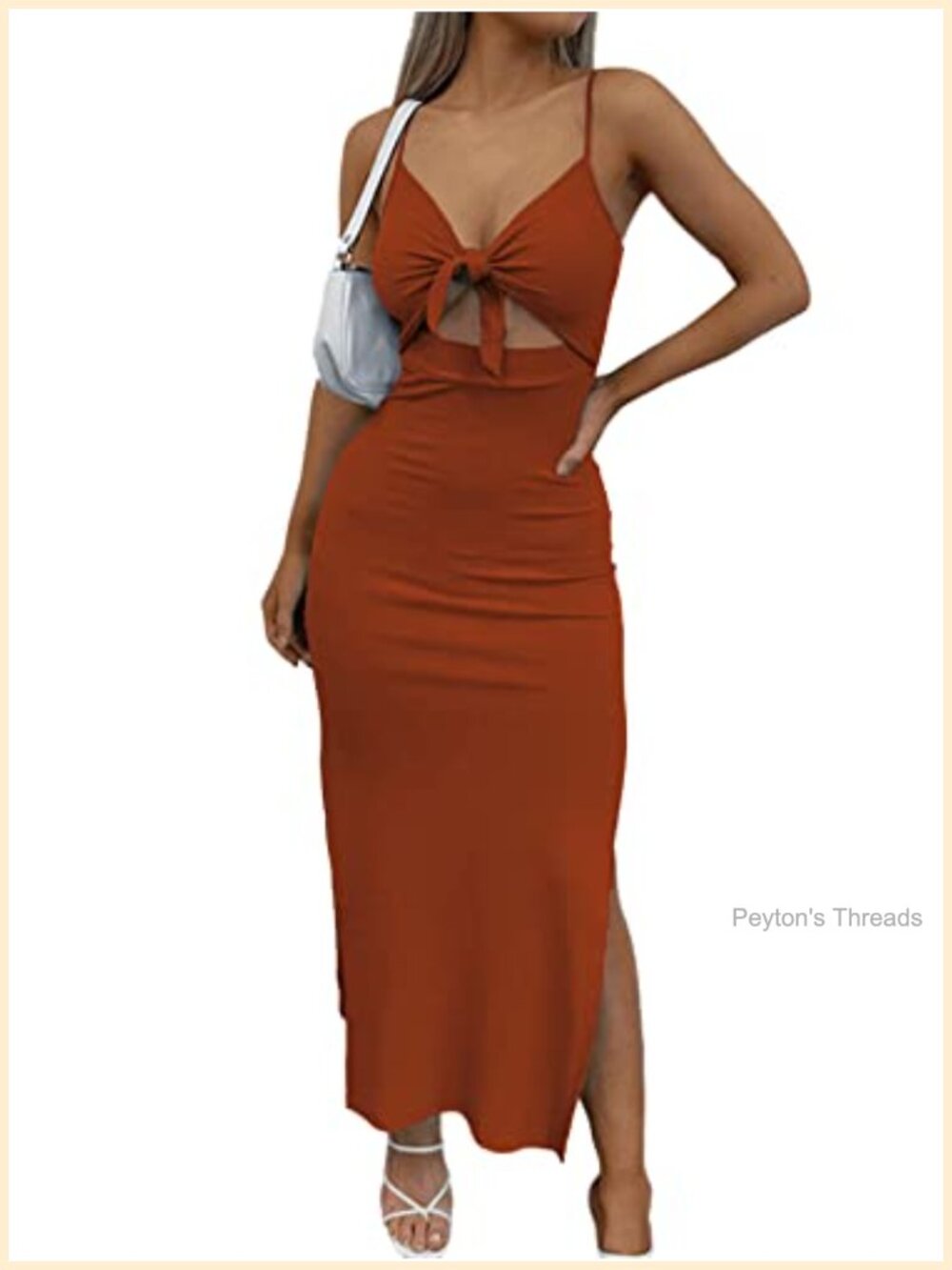 Tie Knot Cut Out Bodycon Midi Dress with Side Slit, Sleeveless V-Neck - Picture 1 of 3